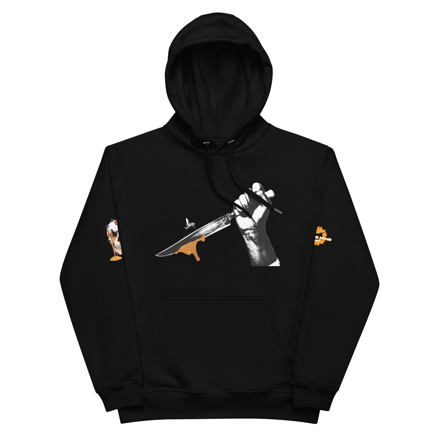 Premium eco hoodie Bee Knife with both HighveMind logos (on sleeves)