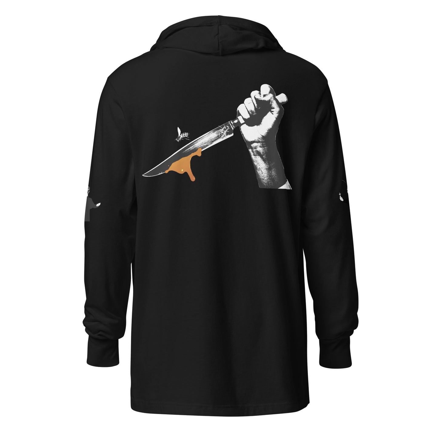 Hooded long-sleeve tee with Bee Knife on back