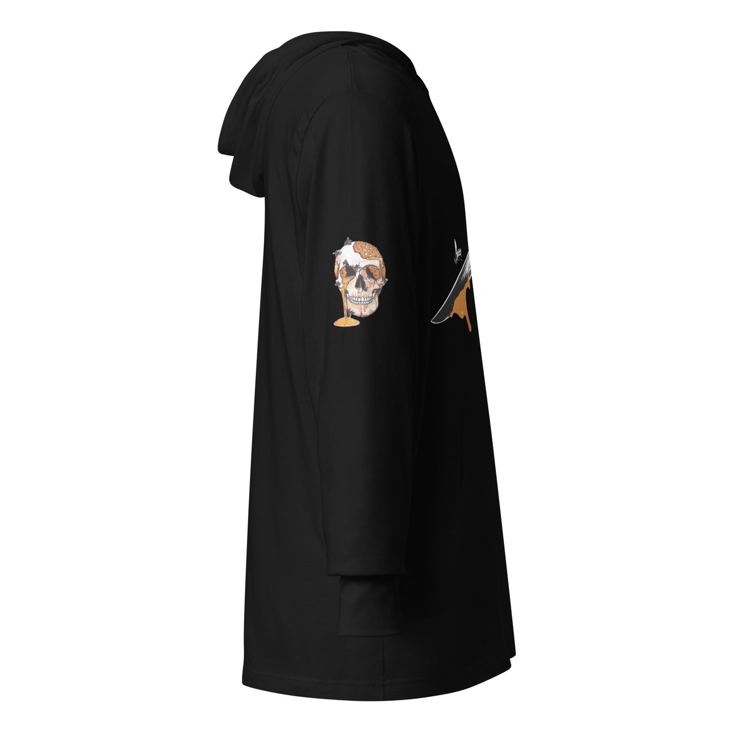 Hooded long-sleeve tee Bee Knife with both HighveMind logos (on sleeves)