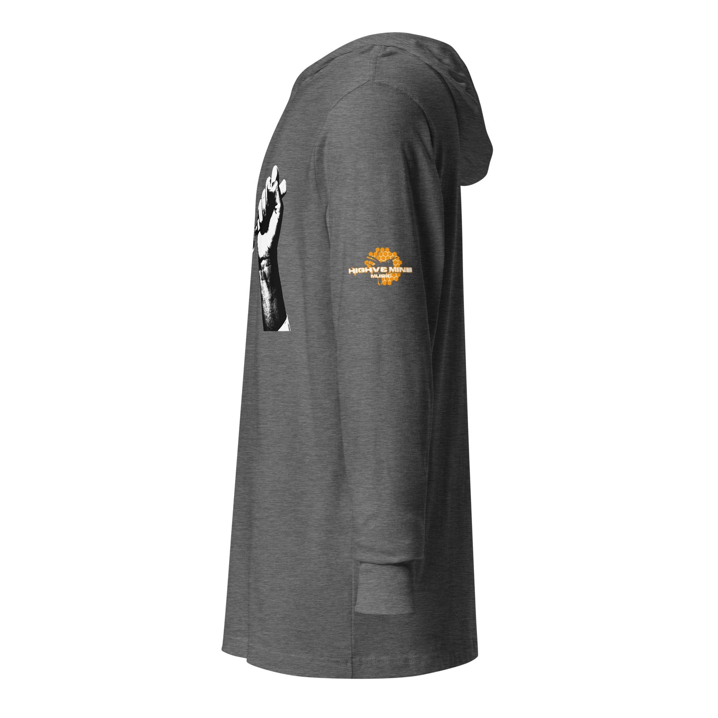 Hooded long-sleeve tee Bee Knife with both HighveMind logos (on sleeves)