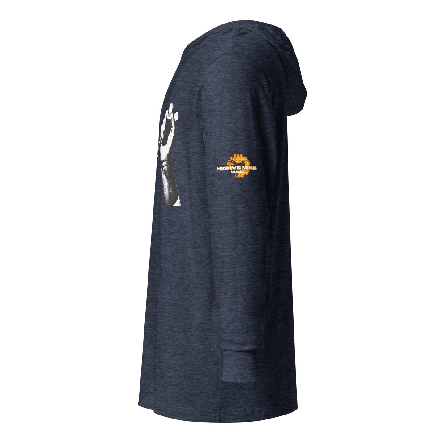 Hooded long-sleeve tee Bee Knife with both HighveMind logos (on sleeves)