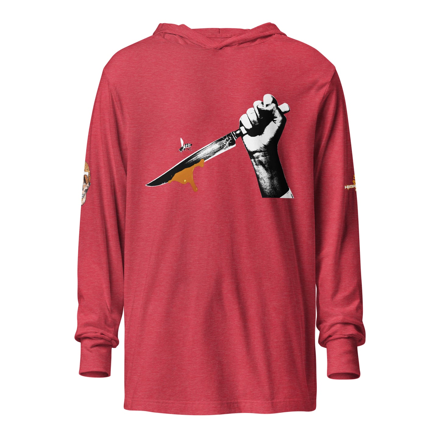 Hooded long-sleeve tee Bee Knife with both HighveMind logos (on sleeves)
