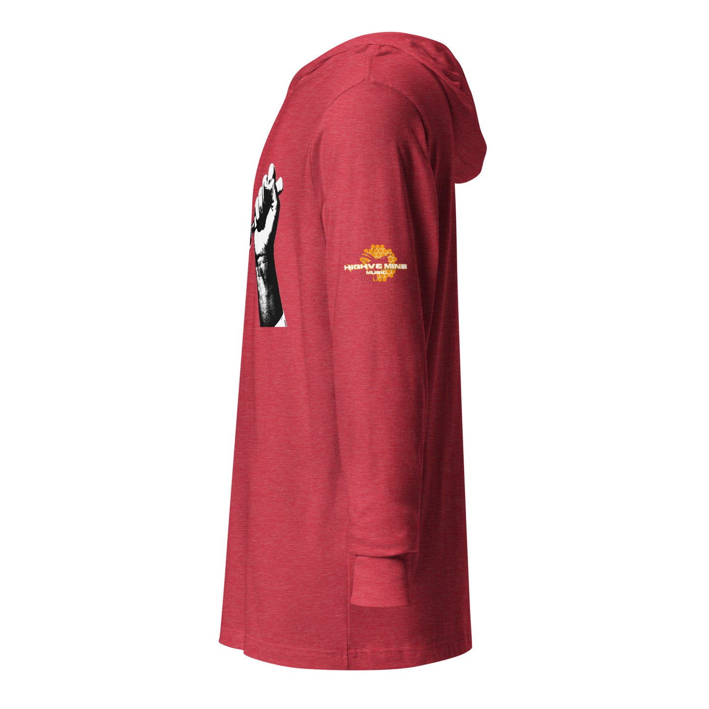 Hooded long-sleeve tee Bee Knife with both HighveMind logos (on sleeves)