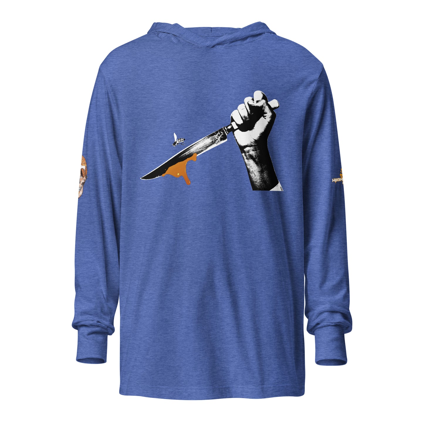 Hooded long-sleeve tee Bee Knife with both HighveMind logos (on sleeves)