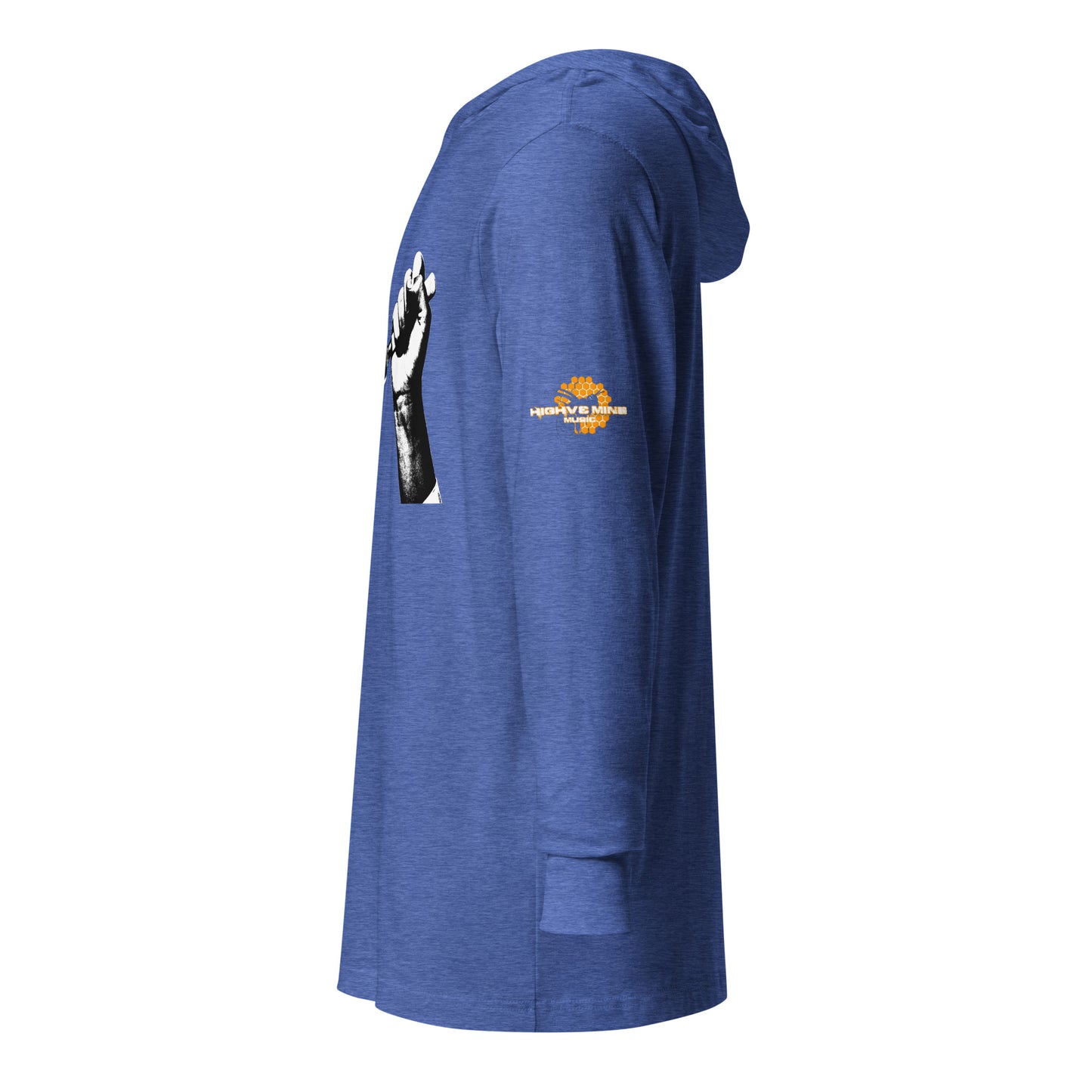 Hooded long-sleeve tee Bee Knife with both HighveMind logos (on sleeves)