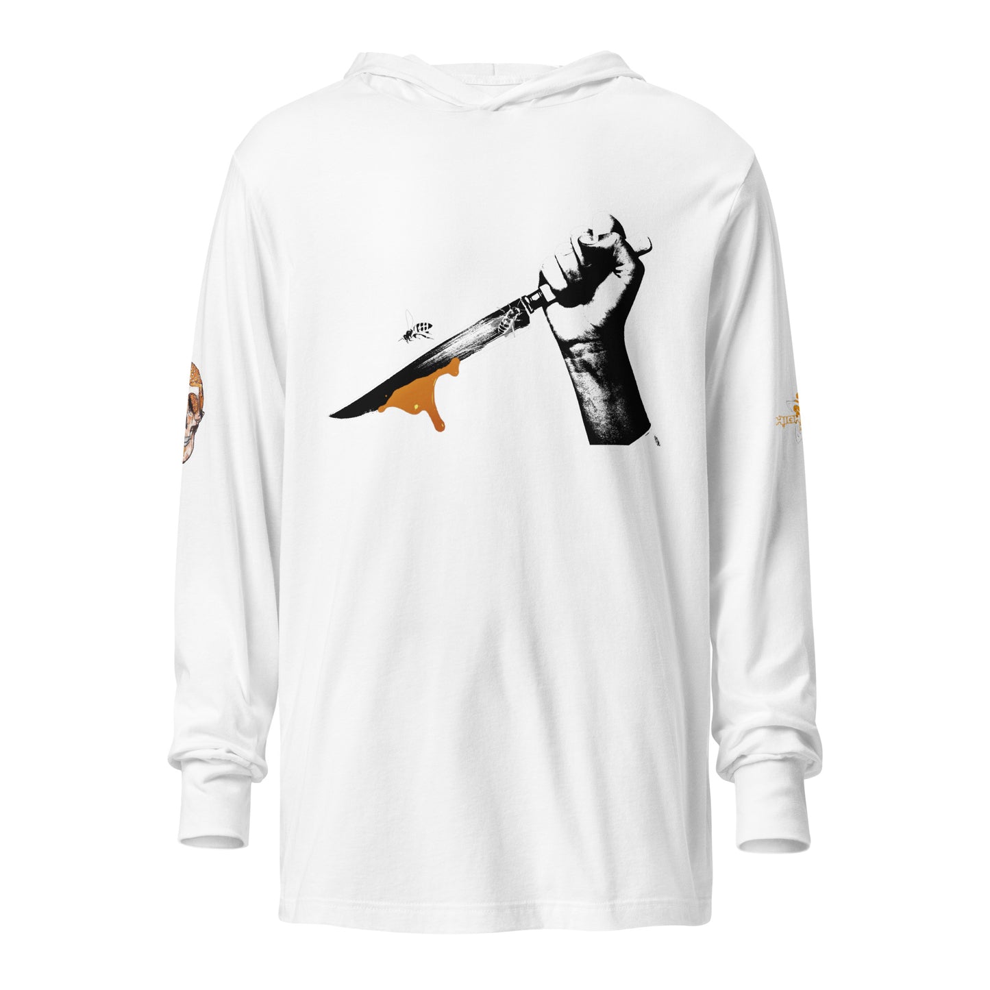 Hooded long-sleeve tee Bee Knife with both HighveMind logos (on sleeves)
