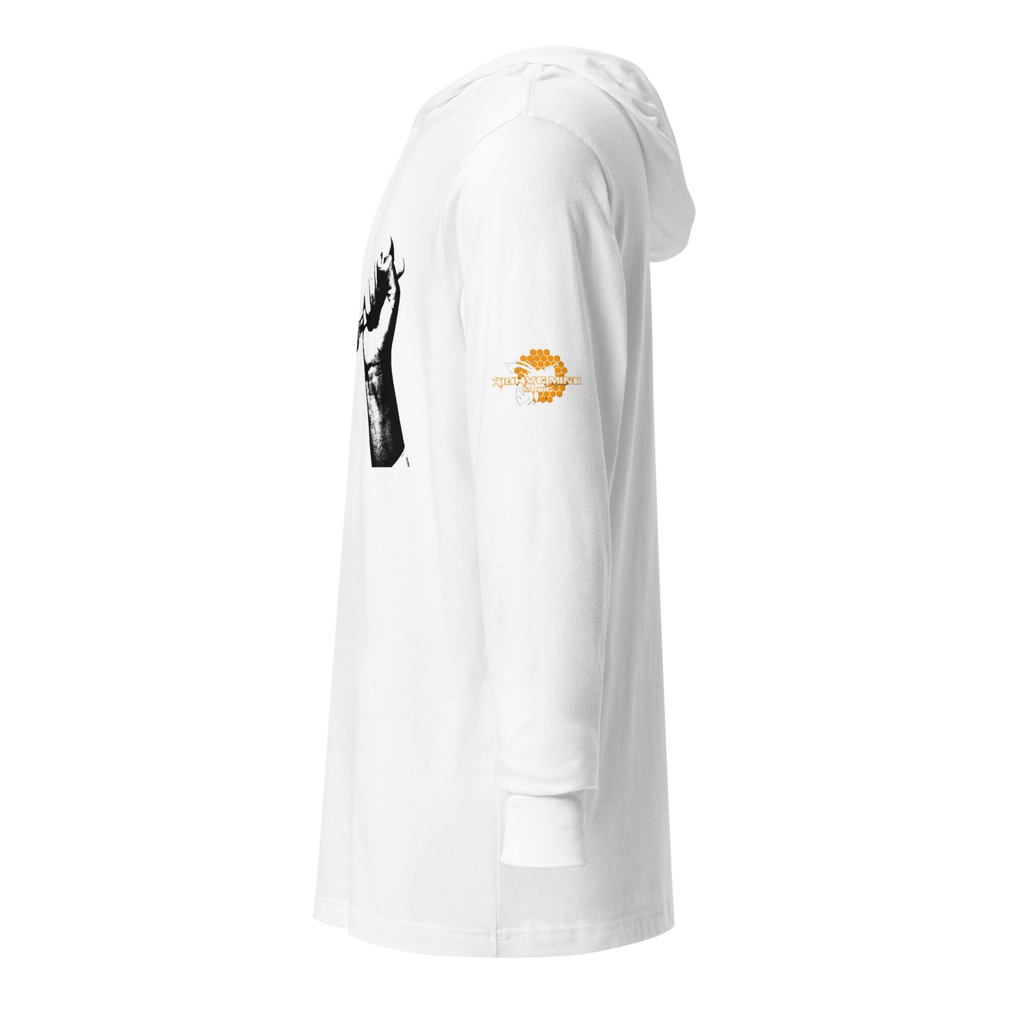 Hooded long-sleeve tee Bee Knife with both HighveMind logos (on sleeves)